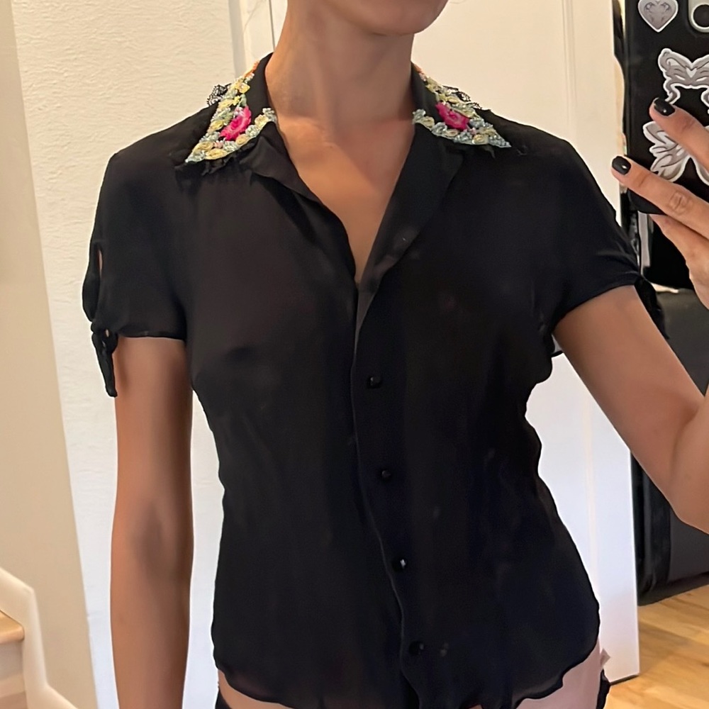 Escada black sheer blouse